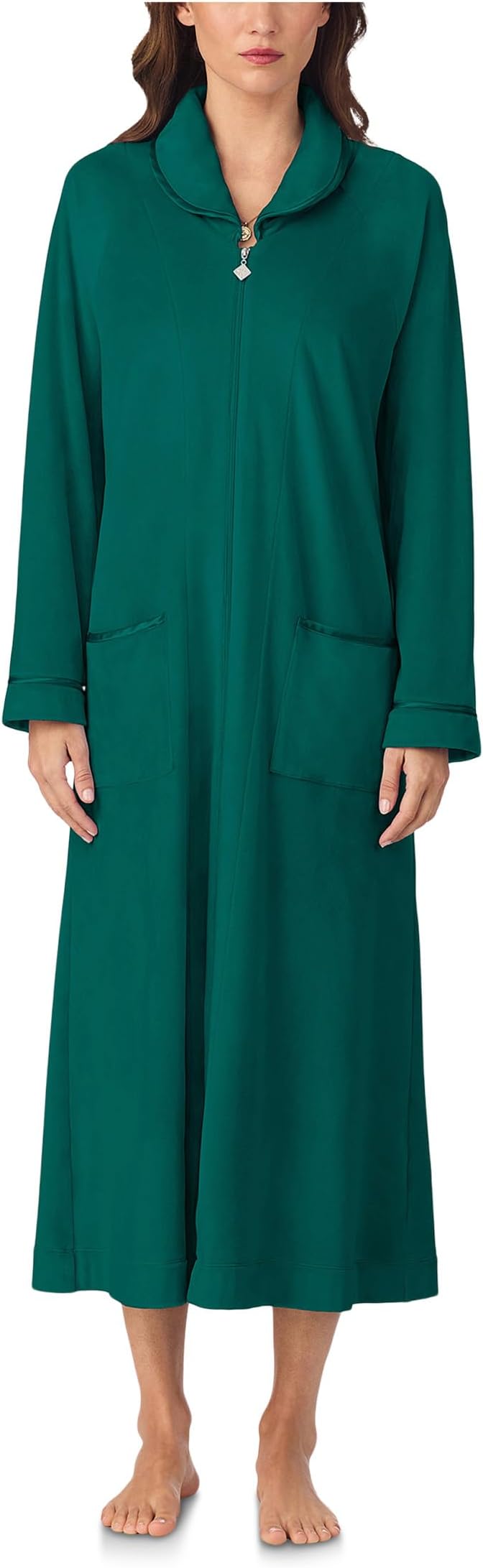 

Женский халат Lux Velour с длинными рукавами и застежкой-молнией, 50 дюймов Eileen West, Holiday Green