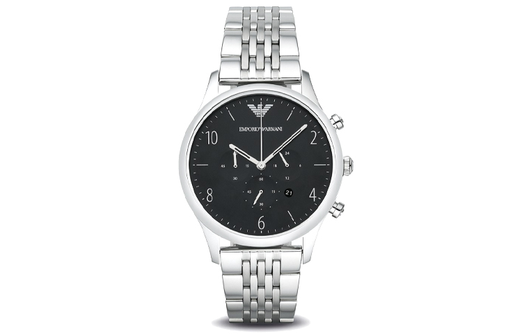 

Кварцевые наручные часы с нержавеющим браслетом и черным циферблатом унисекс EMPORIO ARMANI, серебряный Strap