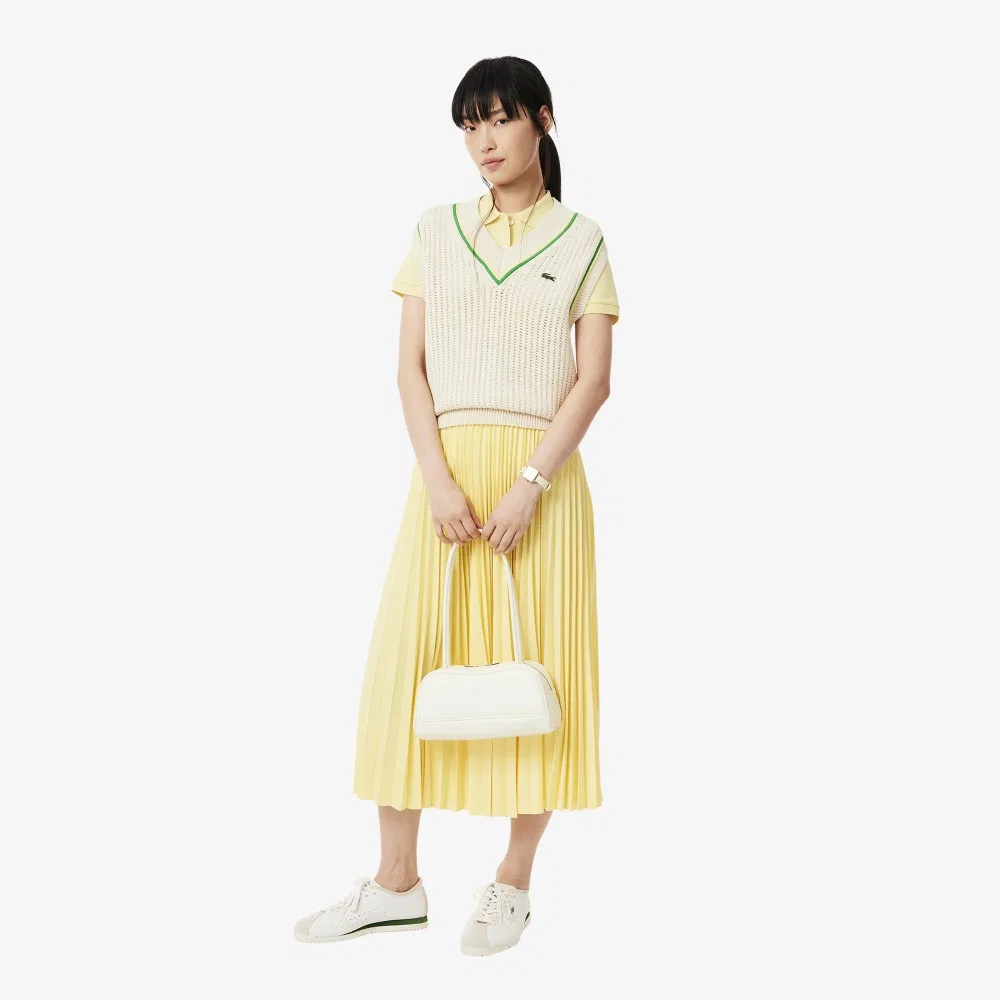 Юбка Lacoste Essential плиссированная длинная светло-жёлтая — фото 4