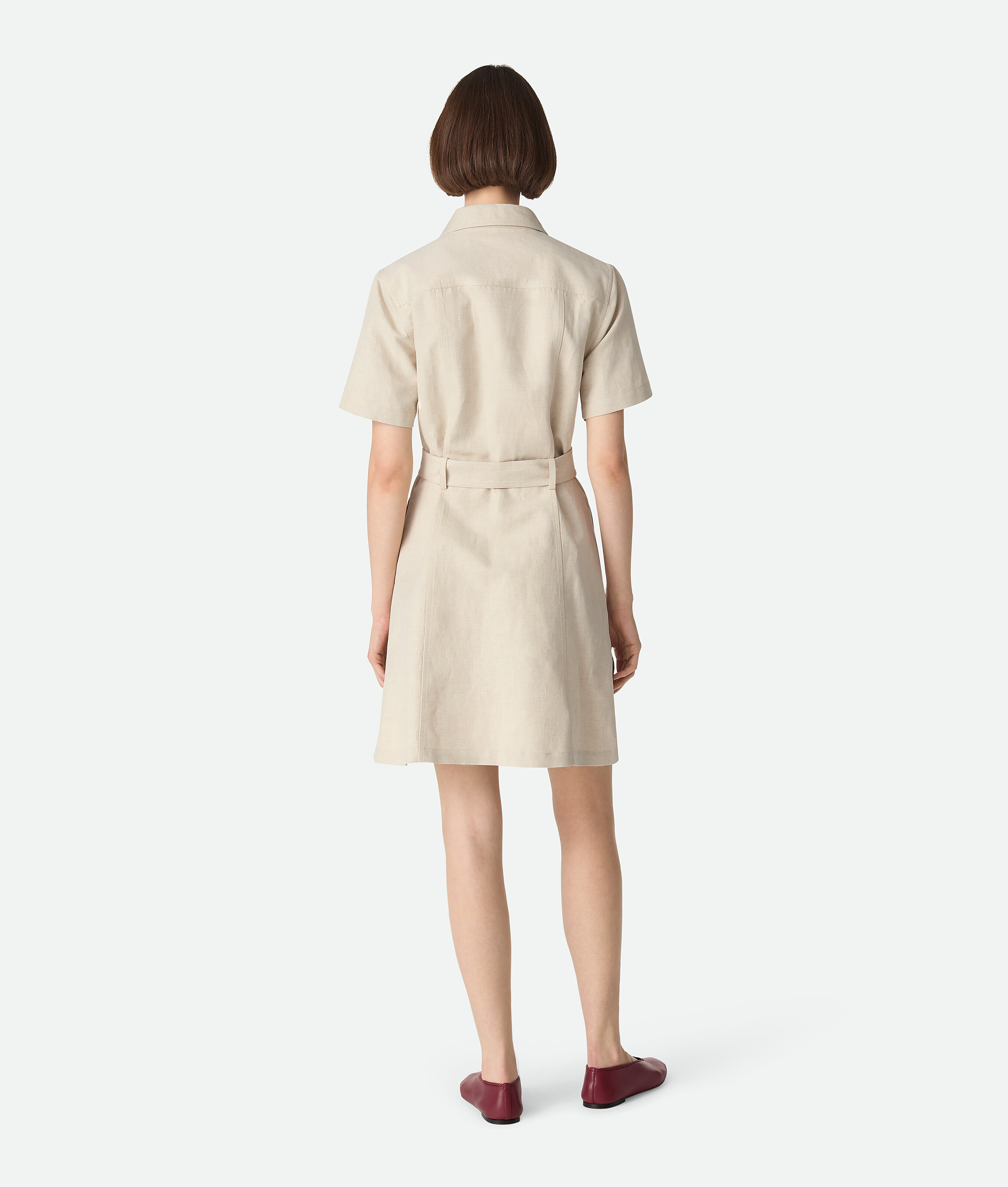 Cotton and linen dress BOTTEGA VENETA, серый меланж/мел — фото 3