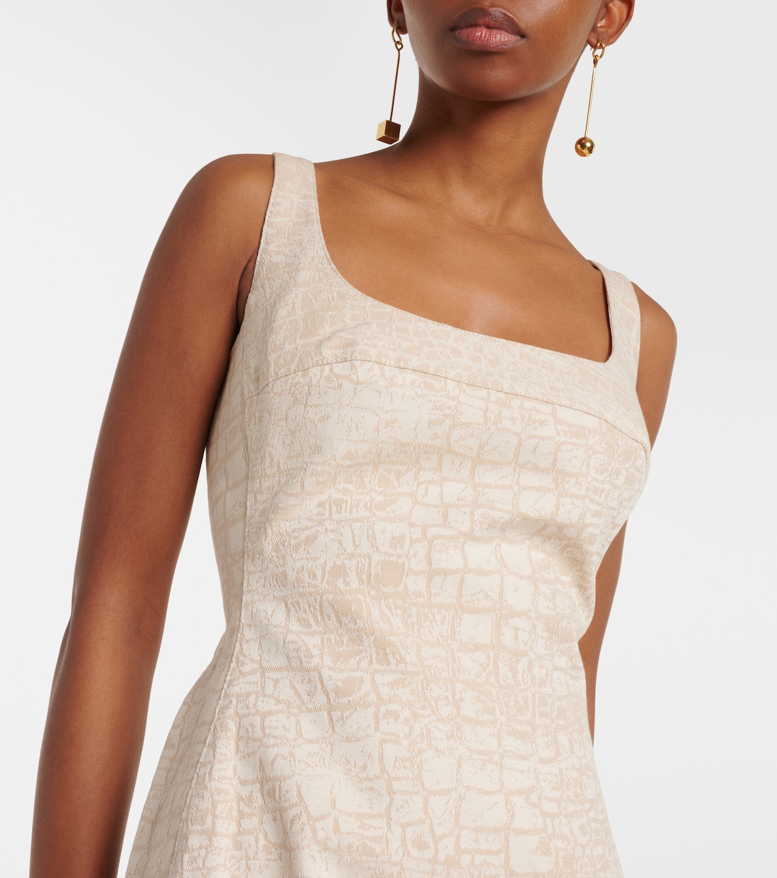 Хлопковое платье макси De-Nîmes с тиснением под кожу крокодила Jacquemus, Croco Beige — фото 4