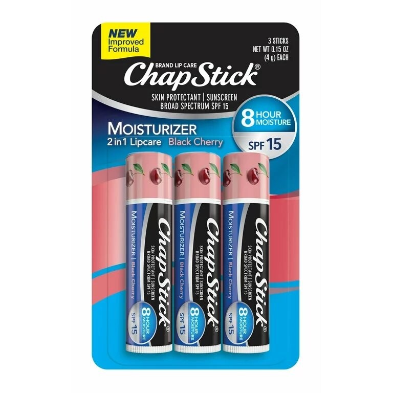 

ChapStick, Бальзам для губ, Черная вишня 2в1 SPF15, 3 шт
