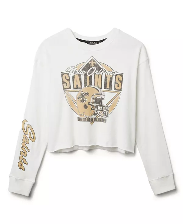 

Женская флисовая толстовка с укороченным кроем в виде шлема команды New Orleans Saints (НФЛ). Junk Food Clothing, белый