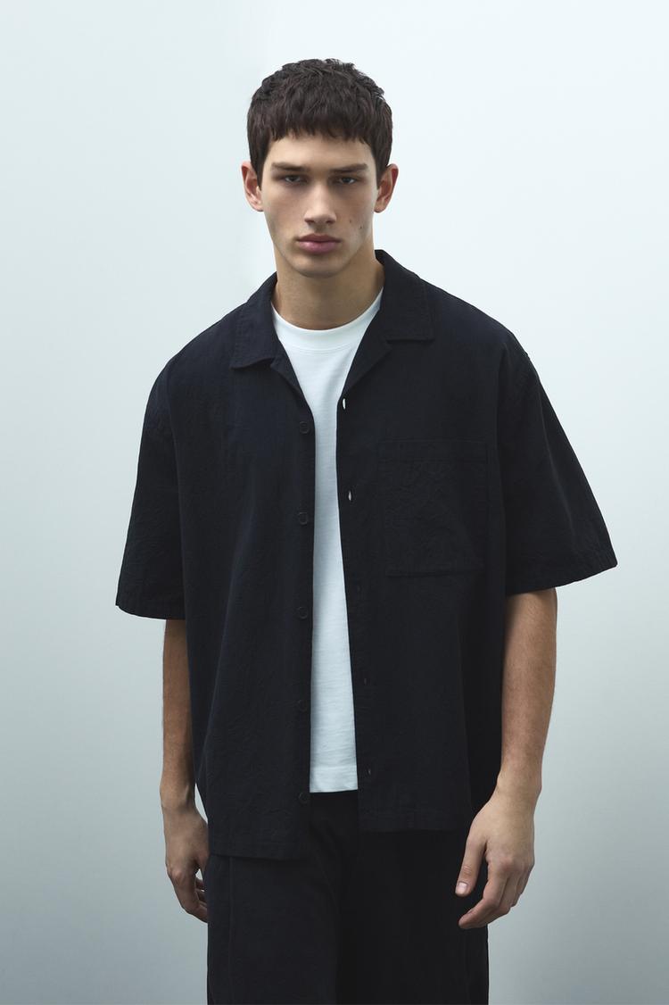 

Рубашка с коротким рукавом и карманом Pull And Bear, черный