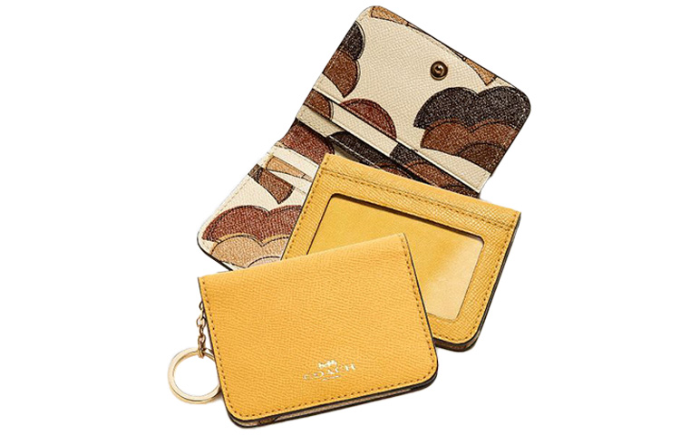 

Кошелек для карт из коровьей кожи мини женский конфетно-желтый COACH