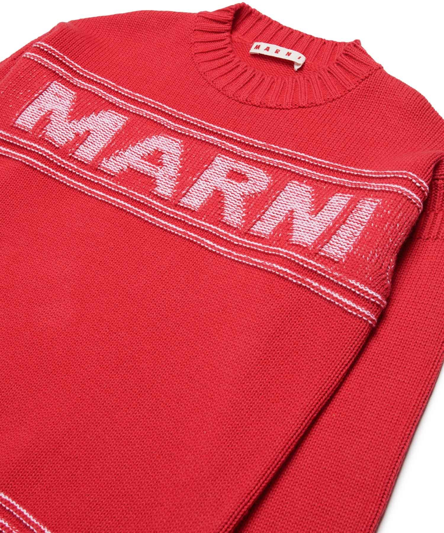 Вязаный свитер с логотипом бренда MARNI для детей и подростков, Red — фото 3