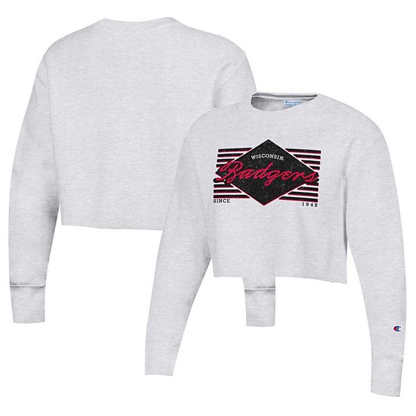 

Женский свитшот heather gray wisconsin badgers reverse weave cropped Champion