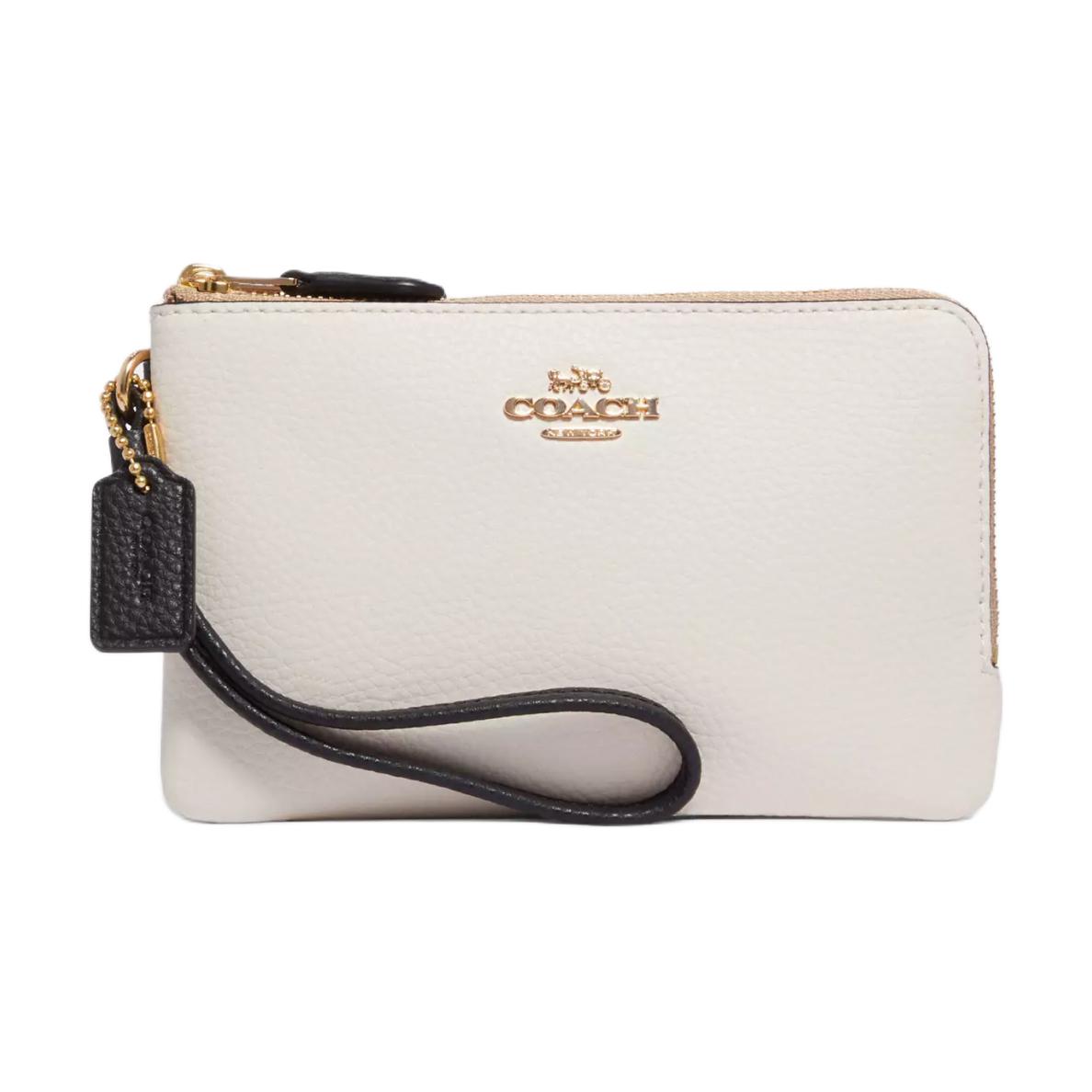 

COACH Женская белая клатч на запястье с двойной молнией из глянцевой шагреневой кожи малого размера