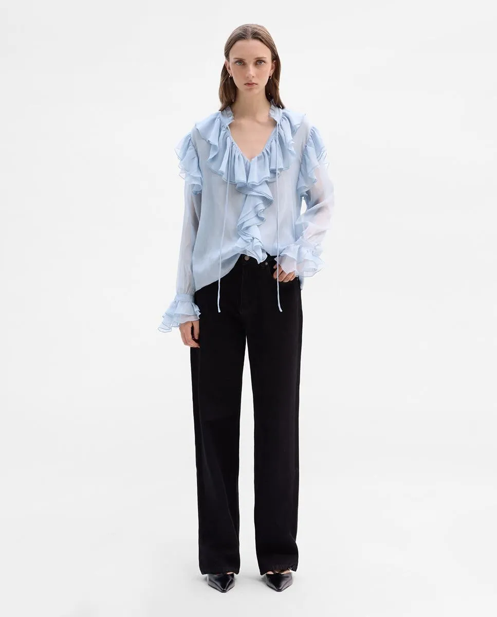 

Женская блузка с оборками из бамбулы Simorra, светло-голубой