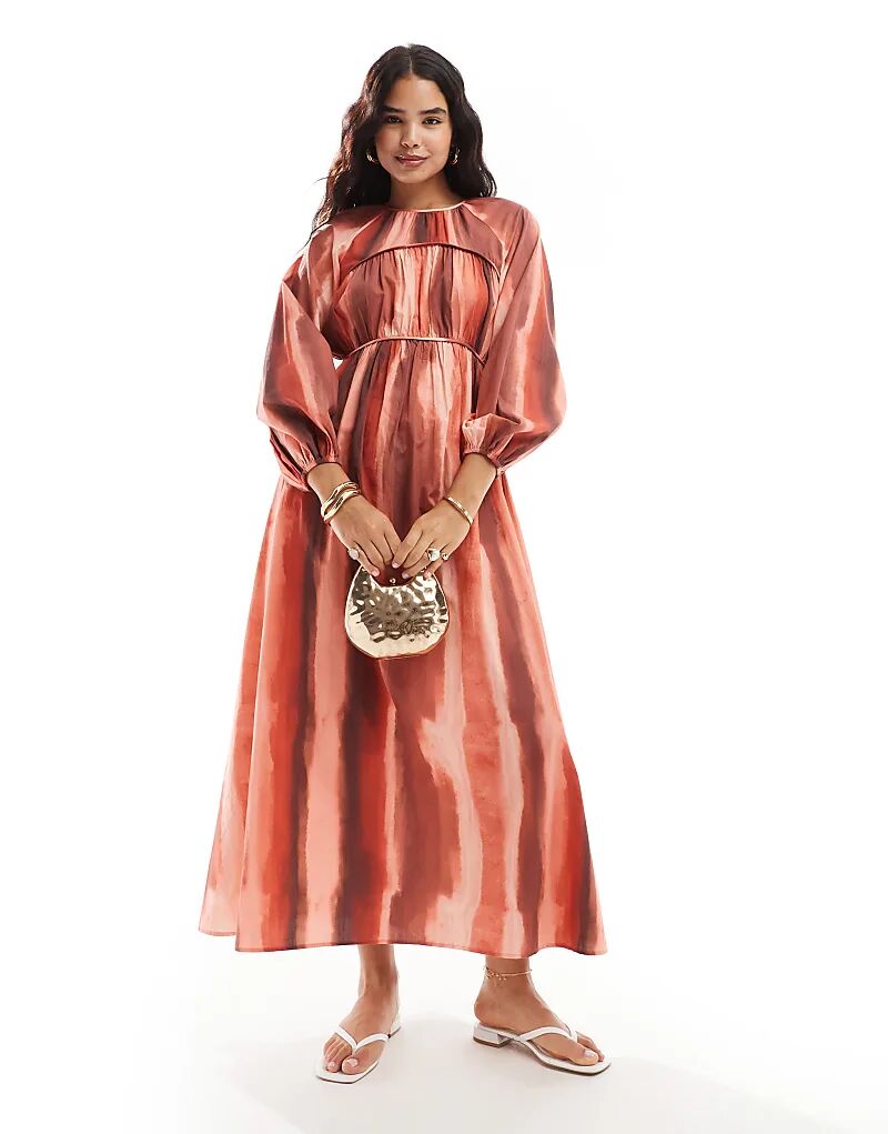 

Макси-платье с отделкой сборками в полоску тай-дай ASOS DESIGN