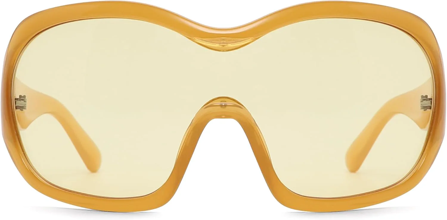 

Большие модные солнцезащитные очки-обтекатели для женщин и мужчин - стильные очки для концертов в стиле 2000-х, ретро, ​​круглые, большие, в форме щита TYA, Yellow