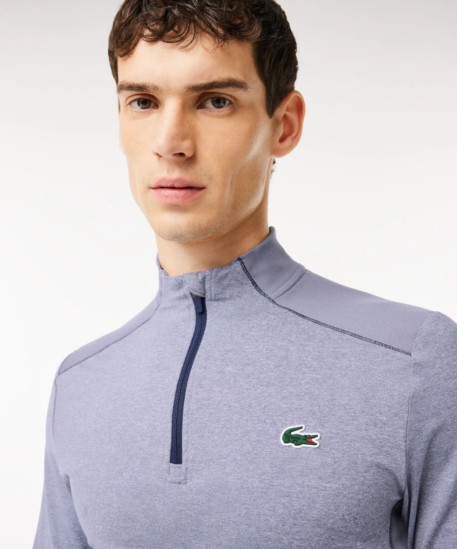 Мужская футболка Lacoste с полумолнией, эластичная, серого цвета — фото 2