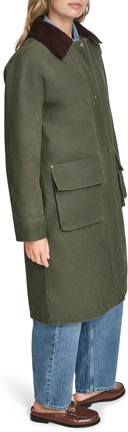 Женская длинное куртка Levi's с вощеным эффектом и клетчатой подкладкой, Dark Olive — фото 3