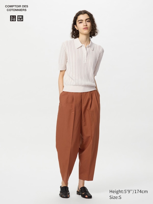 

Брюки-Бочонки из льняной смеси (короткие) Uniqlo, оранжевый