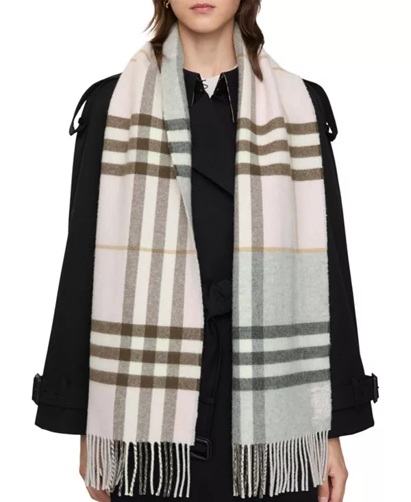 Кашемировый шарф с контрастной клеткой Burberry, розовый — фото 2