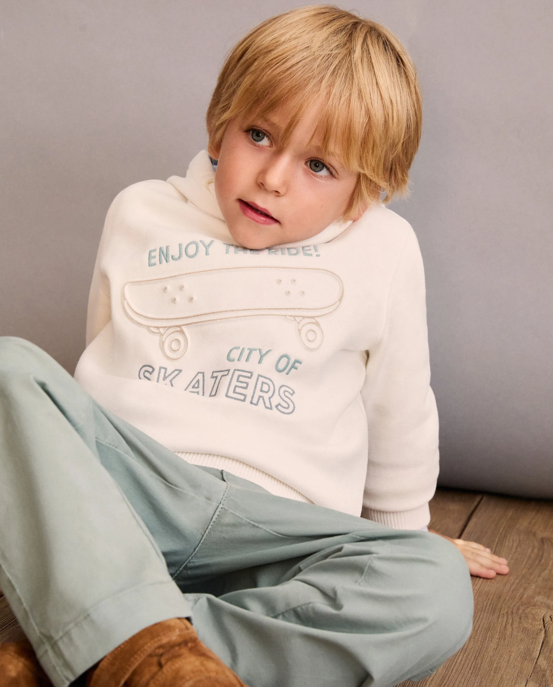 

Оксфордская худи с регланными рукавами и фантазийным принтом для мальчика Coconut El Corte Inglés, серо-голубой