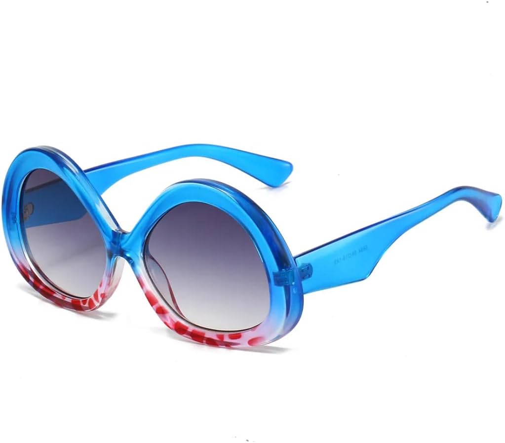 

Модные треугольные овальные женские солнцезащитные очки в винтажном стиле для мужчин в стиле панк с градиентным синим оттенком и защитой от УФ-излучения UV400 VFDHN, Blue Pattern Gray