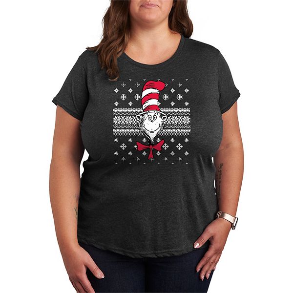 

Футболка с принтом The Cat in the Hat, короткий рукав, plus size Dr. Seuss, Heather Charcoal