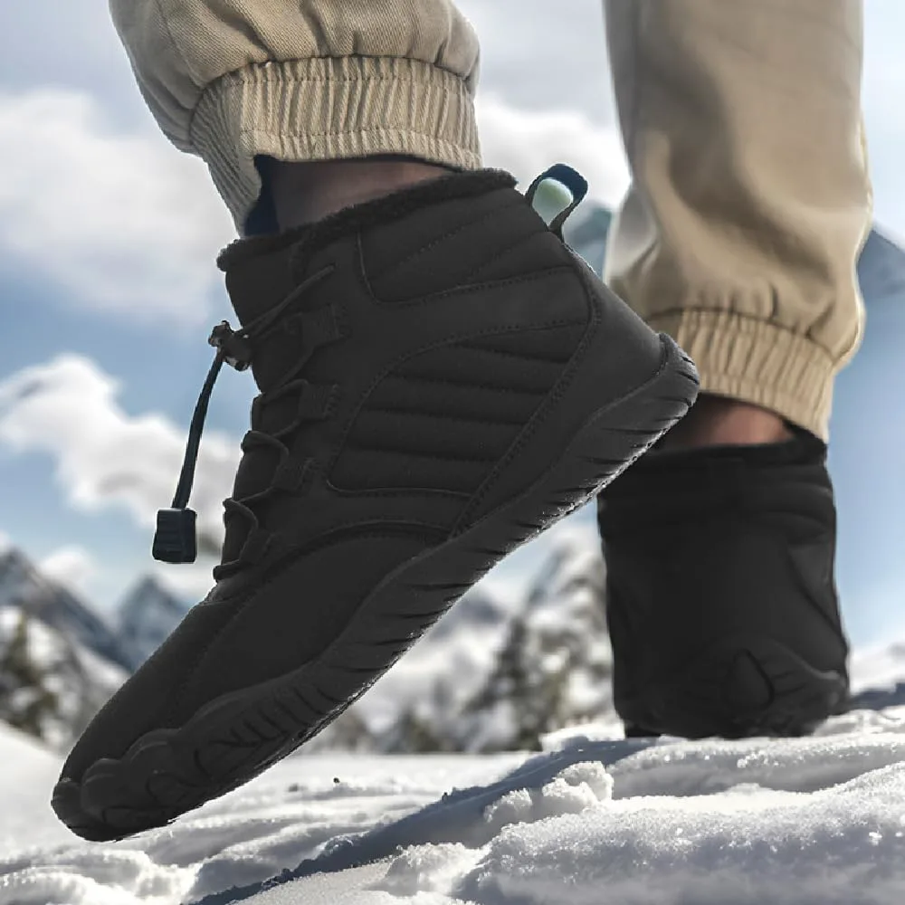 Зимние теплые ботинки Asifn Mens Barefoot с меховой подкладкой для походов, минималистичные, водонепроницаемые, противоскользящие хлопковые обувь, черный — фото 3