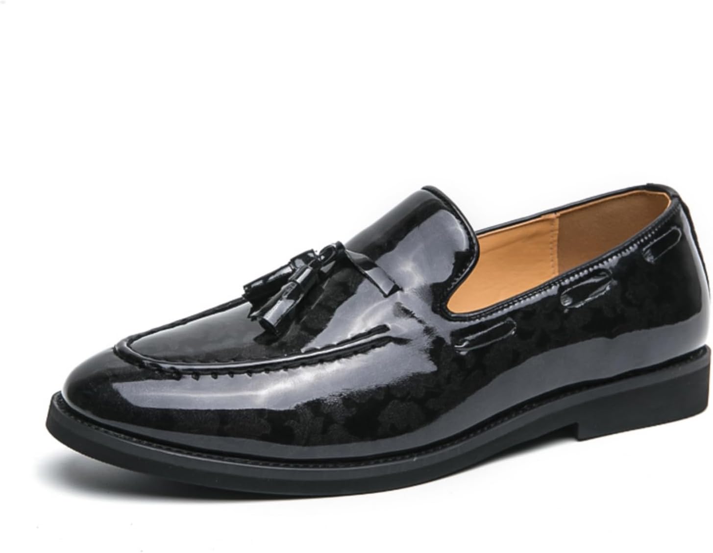 

Мужские ретро-лоферы Boaobaihuo с кисточками, из лакированной кожи, с принтом, без шнурков, низкие с круглыми носками, нескользящие, повседневные туфли Пенн для деловых встреч, свадеб и офиса, черный