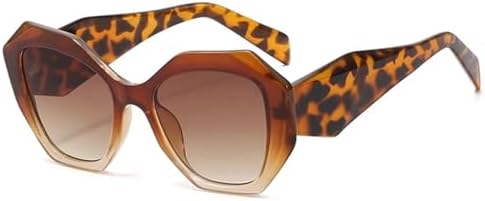 

Модные солнцезащитные очки большого размера Polygon для женщин, ретро-очки с ярким леопардовым принтом, солнцезащитные очки UV400 для мужчин с градиентным покрытием MTZJH, Tea Leopard Tea