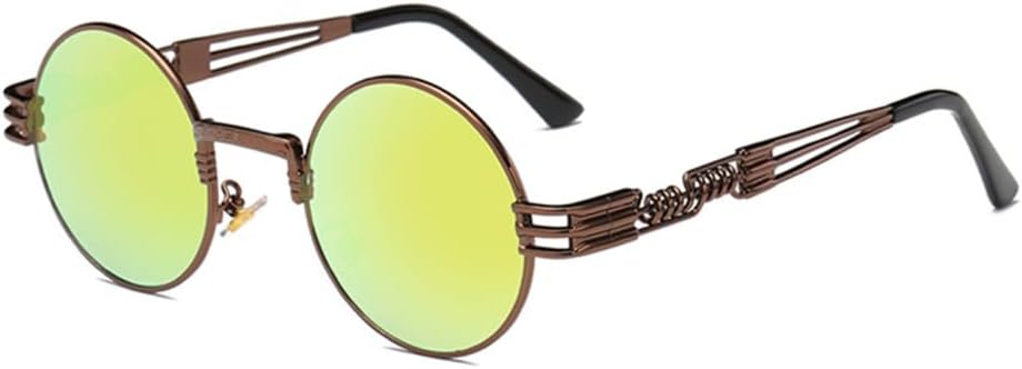 

Круглые солнцезащитные очки в стиле стимпанк для мужчин и женщин, металлические очки, винтажные солнцезащитные очки с защитой от УФ-излучения UV400 generic, Brown Frame Yellow