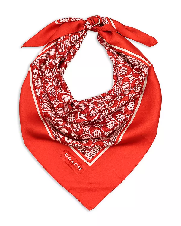 

Текстурированный шелковый квадратный шарф с фирменным принтом «с» Coach, красный