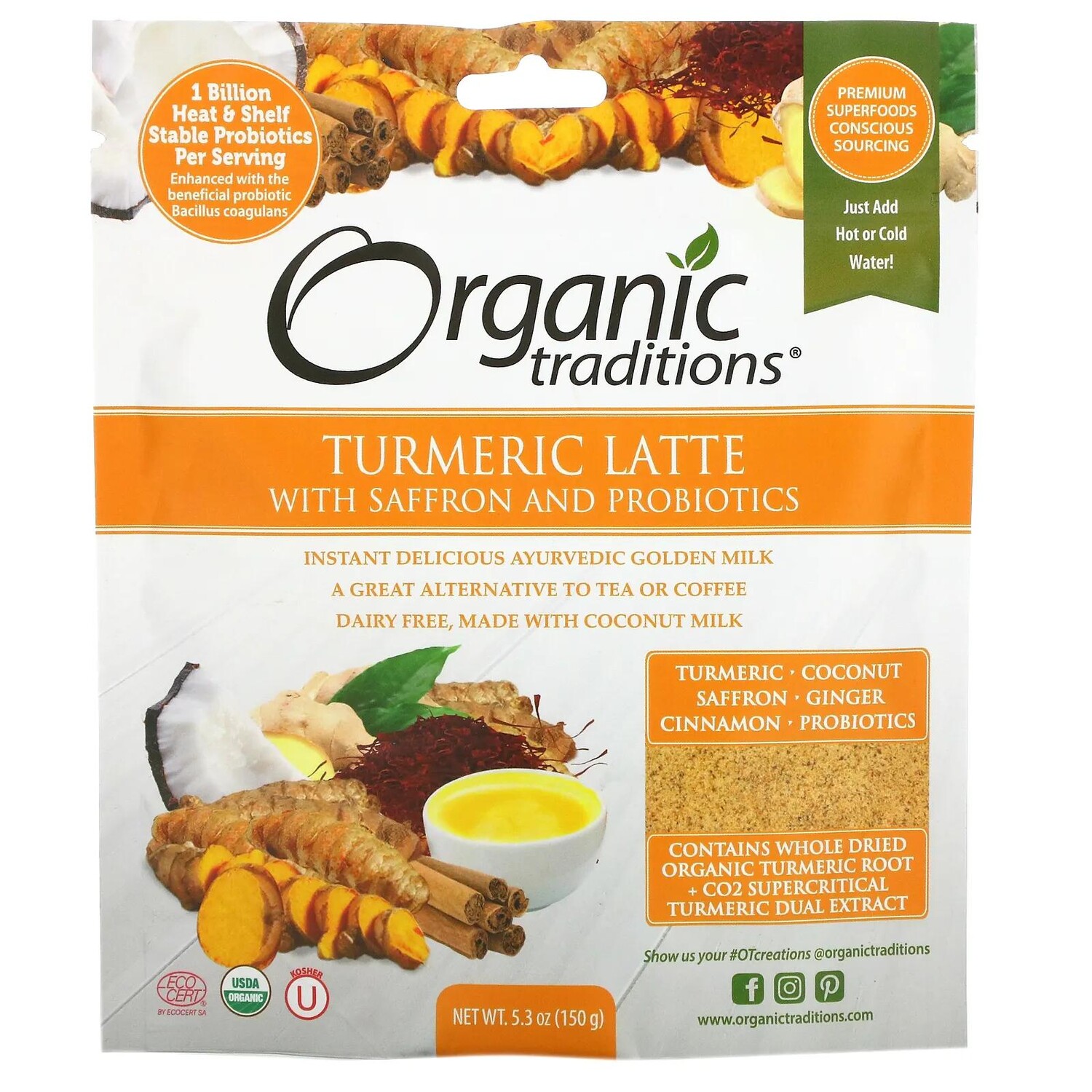 

Organic Traditions Turmeric Latte with Probiotics and Saffron 5.3 oz (150 g)