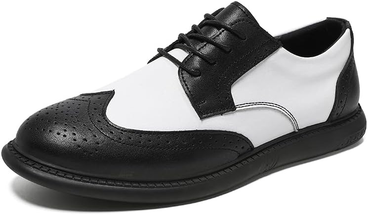 

Мужские туфли-оксфорды с плетеной отделкой, кожа, шнуровка, плоский каблук, классические черно-белые с крыльями, удобные дерби для офиса, деловых мероприятий, свадеб и вечеринок Psieicwm