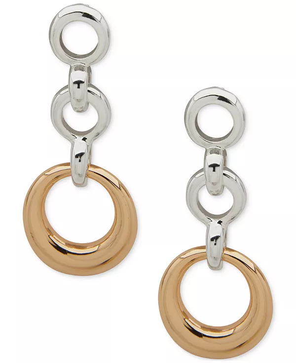 

Двухцветные линейные серьги-подвески с соединенными кольцами Anne Klein, t-tone