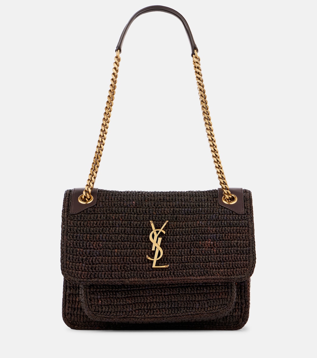 

Ники Medium плечевая сумка из рафии Saint Laurent, Chocolate Truffle