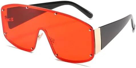 

Модные солнцезащитные очки большого размера без оправы для женщин, мужские солнцезащитные очки с заклепками, винтажные солнцезащитные очки UV400 MTZJH, Red