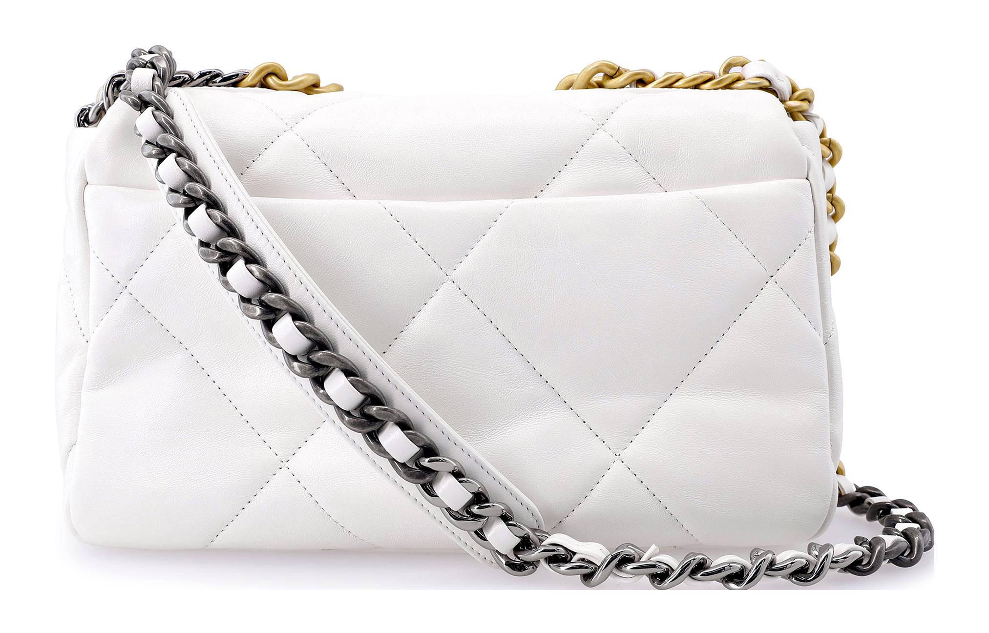 CHANEL Сумка кросс-боди 19Bag из овчины маленькая женская белая — фото 3