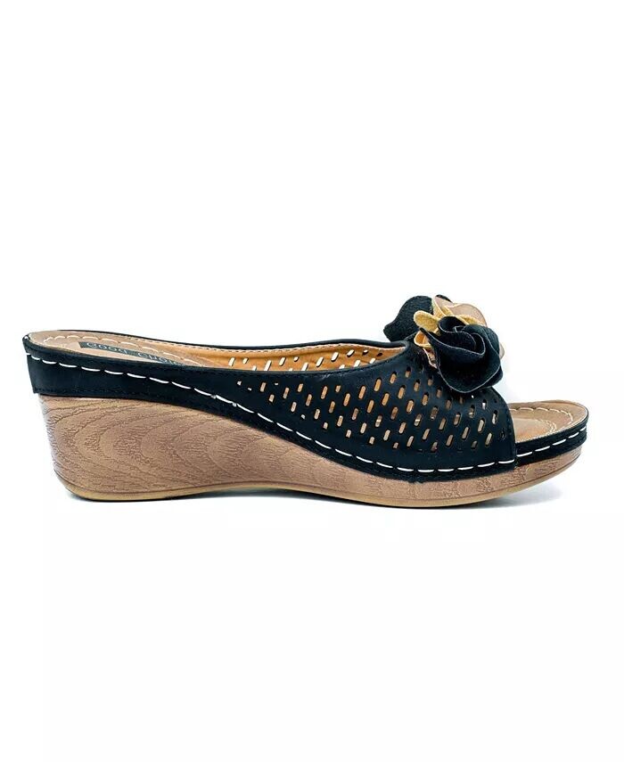 Женские босоножки на танкетке с цветочным принтом Juliet GC Shoes, черный — фото 2