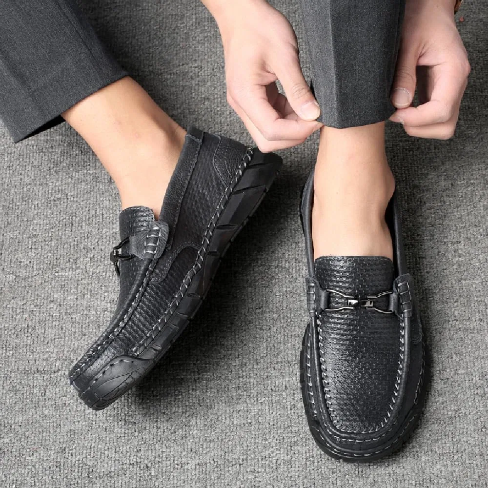 Лоферы кожаные Vintage Men's Genuine Leather Loafers, черный Asifn — фото 3