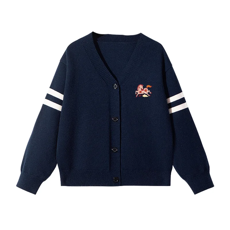 Детский свитер с V-образным вырезом WARRIOR, Navy Blue/Red Line Horse K