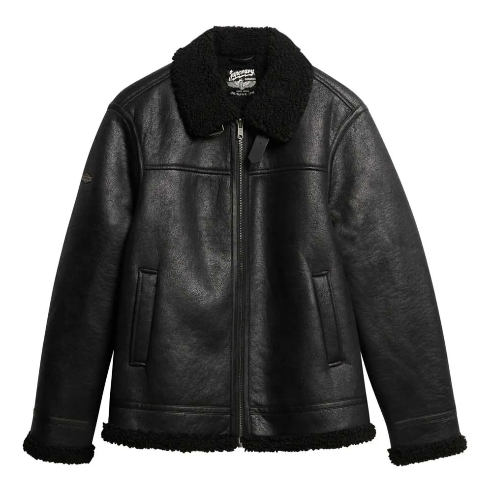Кожаная куртка Superdry Aviator, черный — фото 3