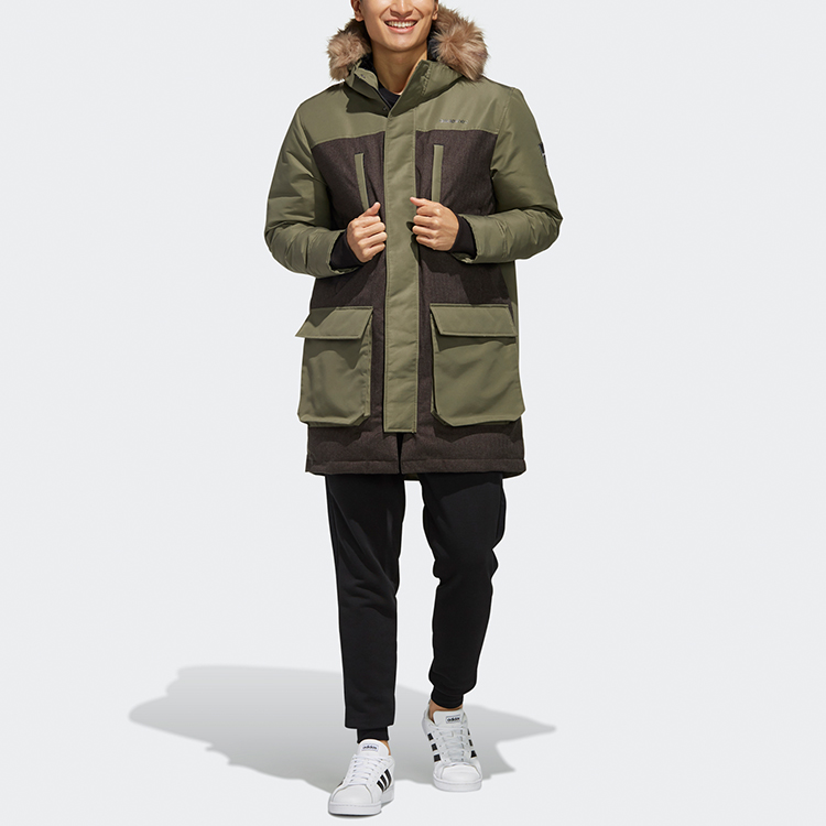 Куртка пуховая мужская хаки коричневая Adidas Neo — фото 4