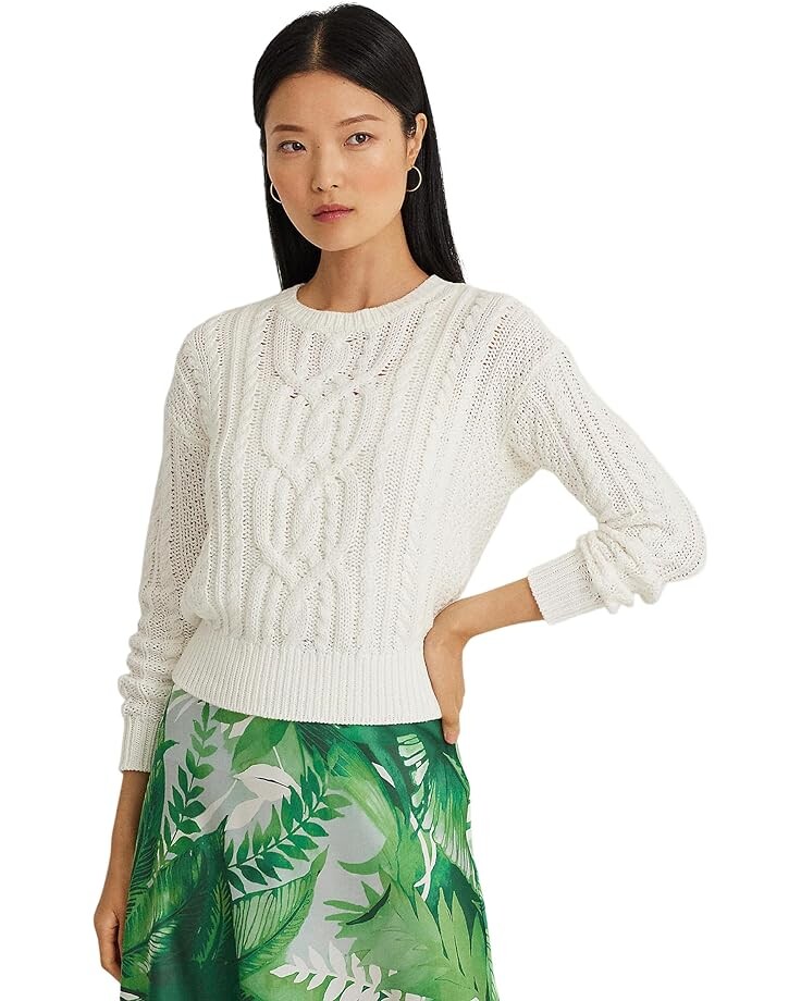 

Свитер LAUREN Ralph Lauren Cable-Knit Cotton Crewneck, белый