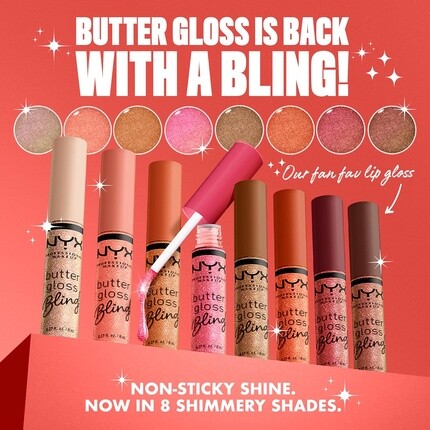 NYX PROFESSIONAL MAKEUP Butter Gloss Bling Lip Gloss Нелипкий и блестящий веганский макияж губ Pay Me In Gold — фото 3