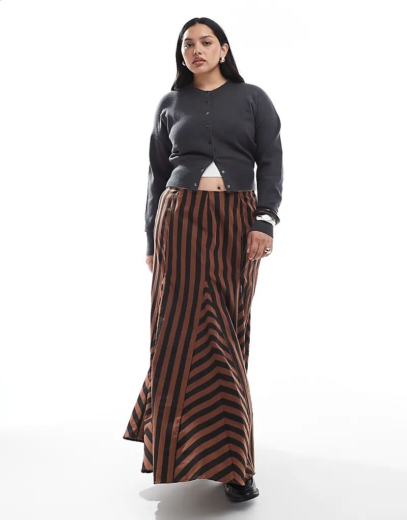 

Юбка макси в полоску ASOS DESIGN Curve в черно-коричневую полоску