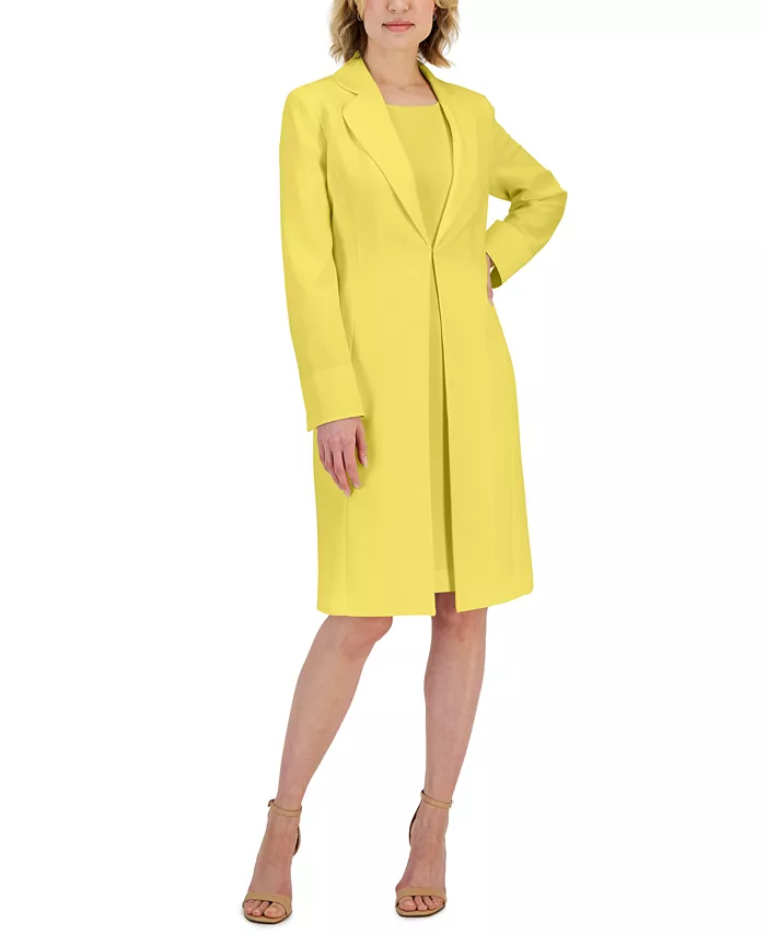 

Женский костюм с жакетом из крепа и платьем-футляром, размеры Regular и Petite Le Suit, желтый