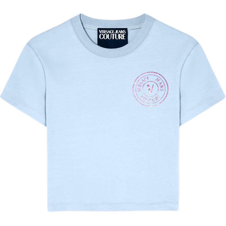 

Кроп-футболка из хлопка с блестящим логотипом VERSACE JEANS COUTURE, синий