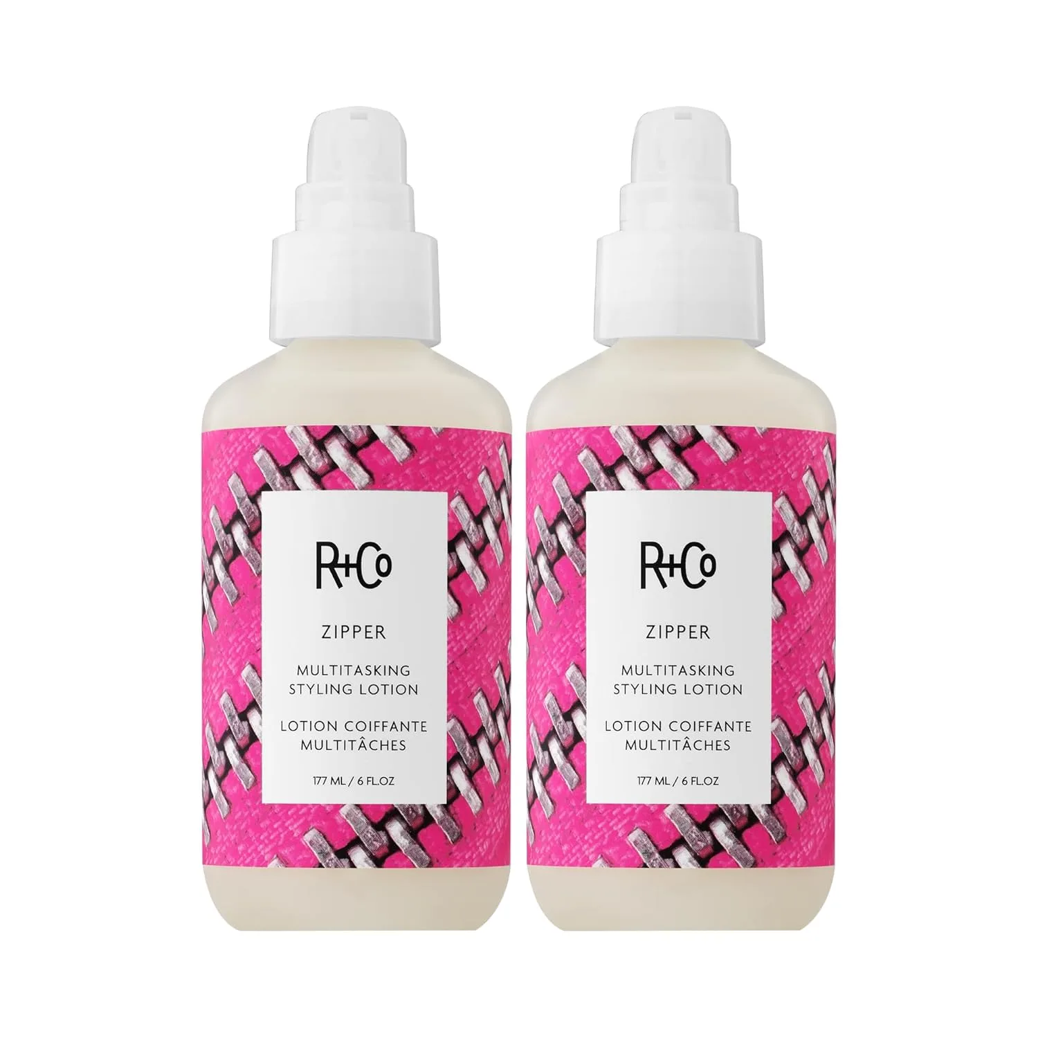 R+Co Zipper Multitasking Styling Lotion - лосьон для укладки против пушистости, блеска и гибкой фиксации, добавляет текстуру, мягкость и контроль для всех типов волос, Vegan & Cruelty-Free 177 мл (2 шт.)