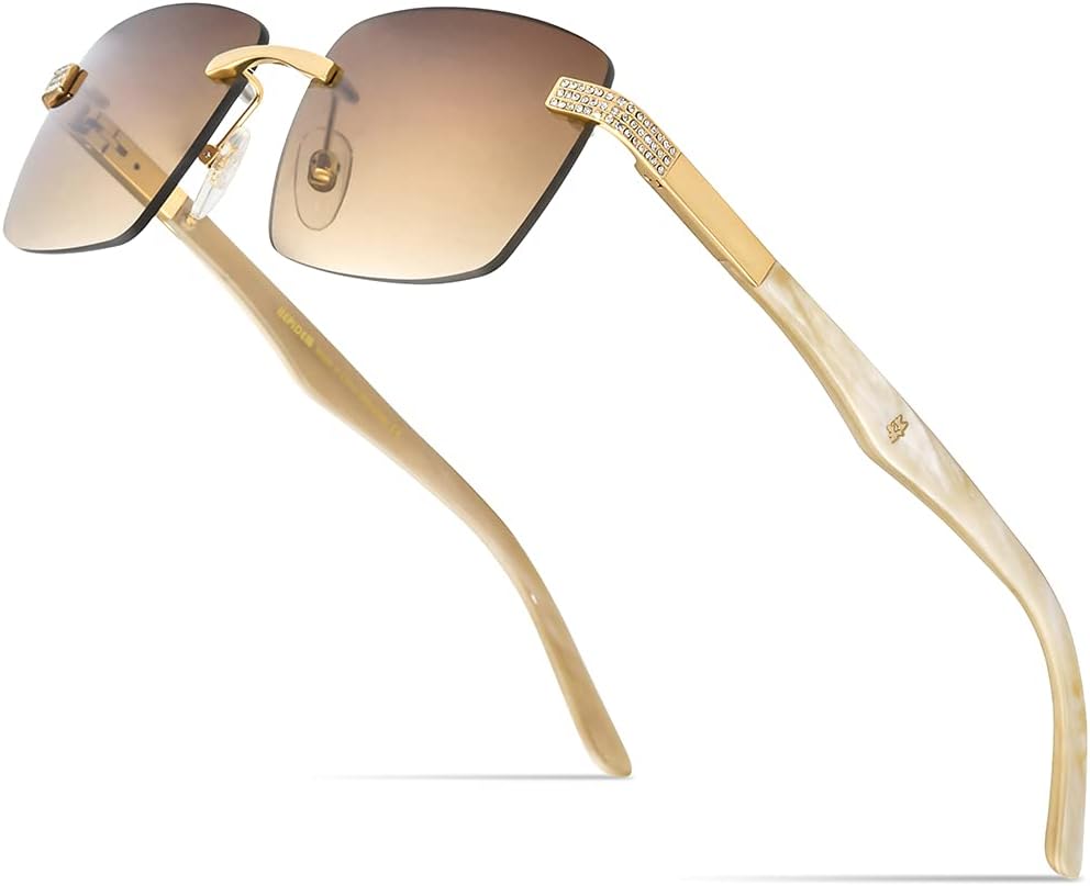 

Солнцезащитные очки HEPIDEM ручной работы из 100% натурального рога буйвола для женщин, квадратные без оправы, роскошные солнцезащитные очки-буффоны с бриллиантами, 0028 White Frame Tea Lens