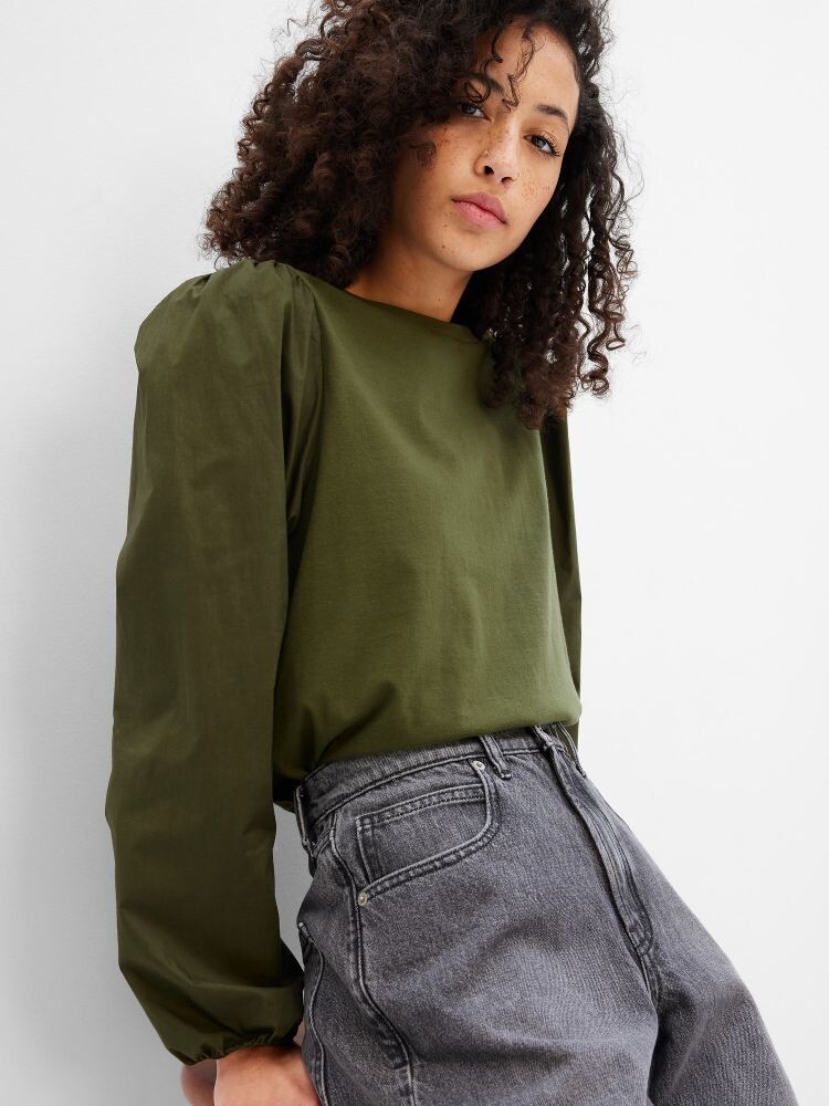 

Блузка с рюшами на рукавах Gap, зеленый