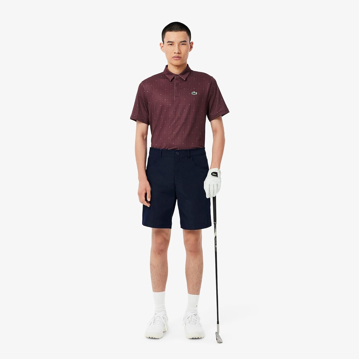 Lacoste мужская поло для гольфа Regular Fit с защитой от ультрафиолета, Bordeaux & Navy Blue — фото 4