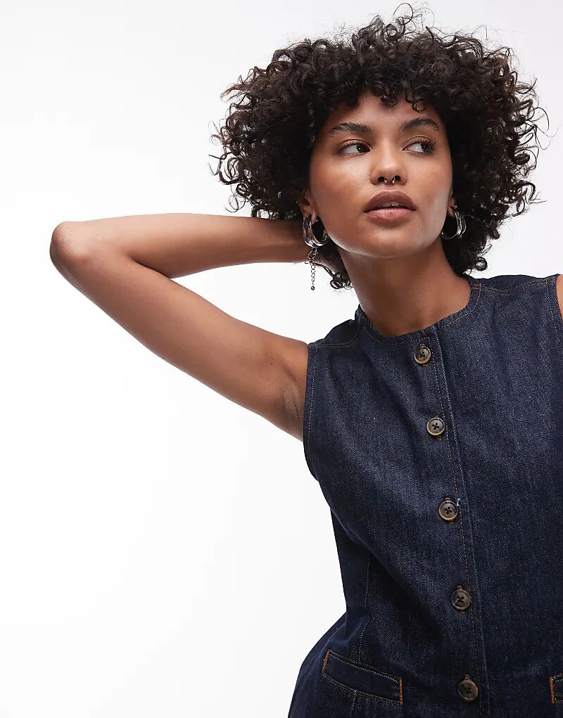 

Джинсовый топ с высоким воротом цвета индиго с эффектом сырости Topshop