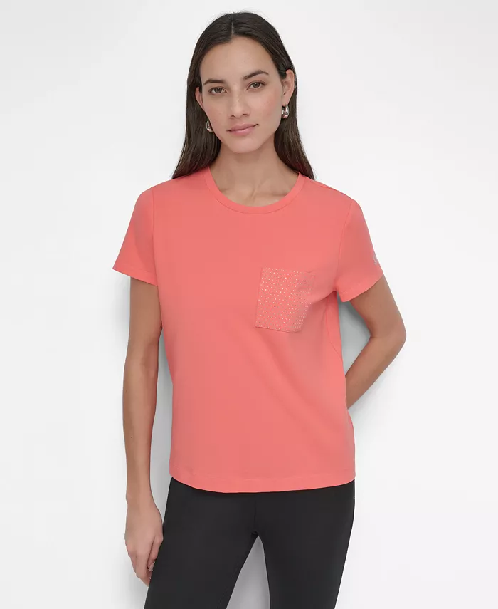 

Женская рубашка с коротким рукавом и карманами, украшенная шипами DKNY, розовый