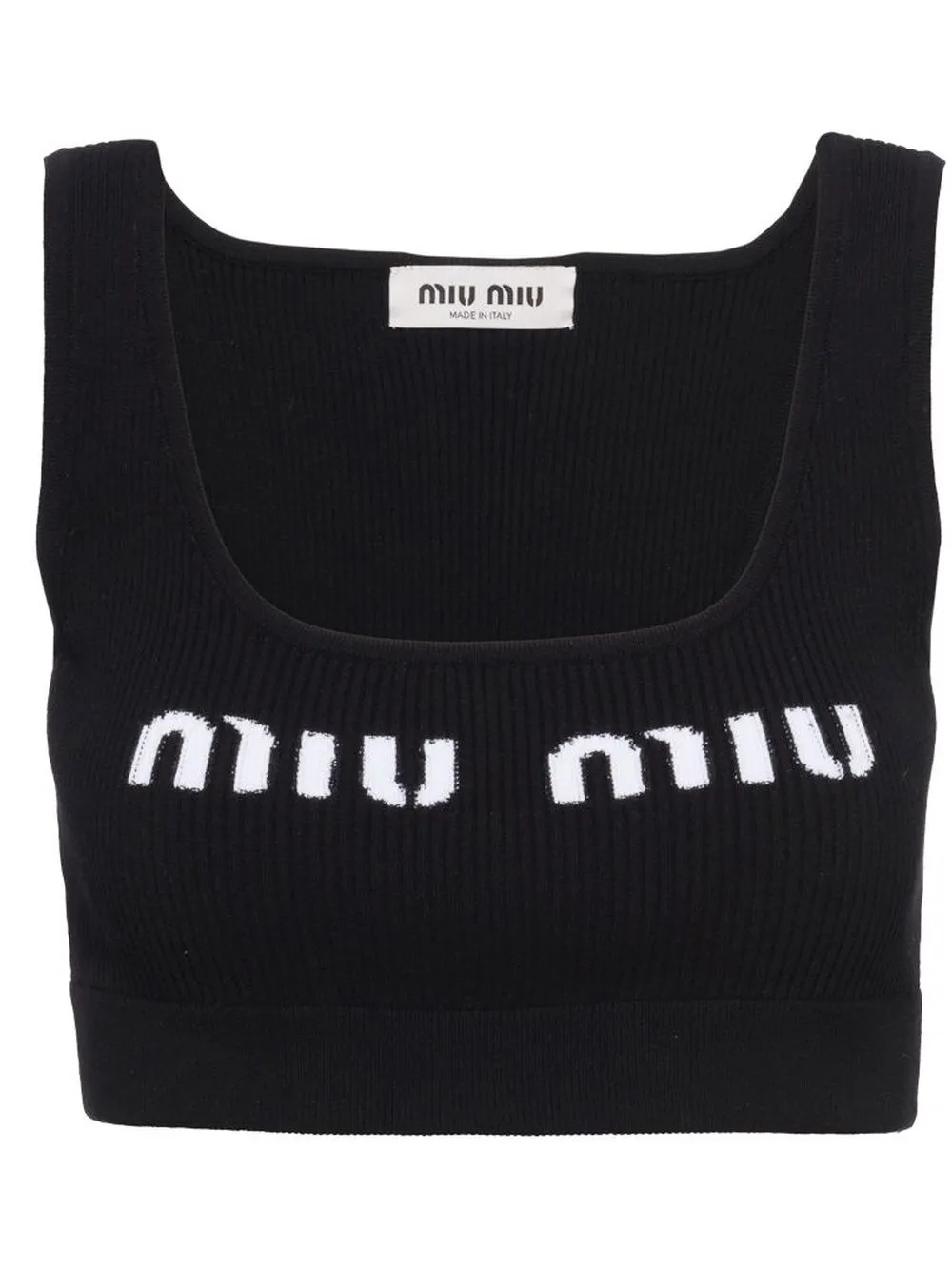 

Укороченный топ с логотипом MIU MIU, черный